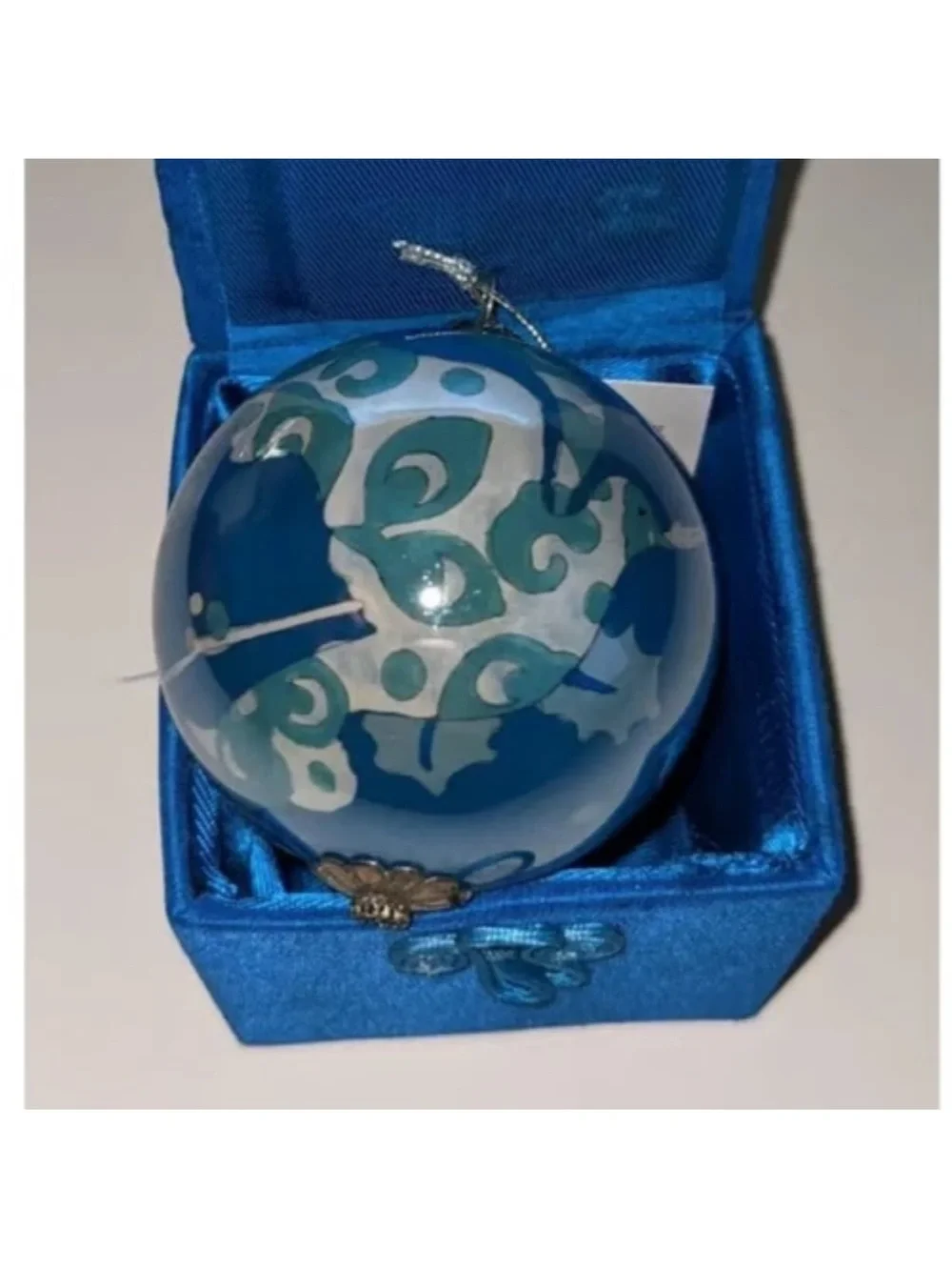 Vintage 2009 Pier 1 Li Bien Doves Blue Glass Christmas Ball Ornament Lot of 6